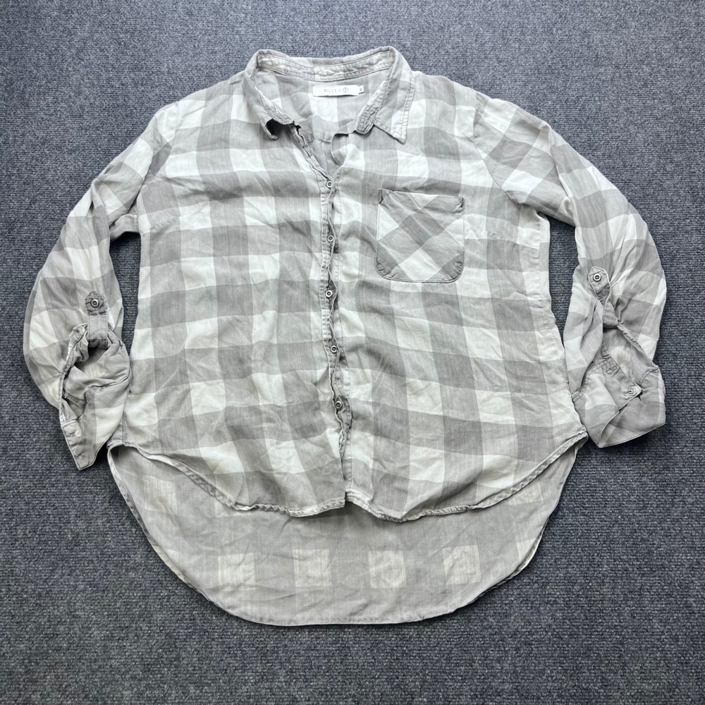 Billy T Lyocell Plaid Flannel Soft Grey White Buffalo Check Button Down Shirt